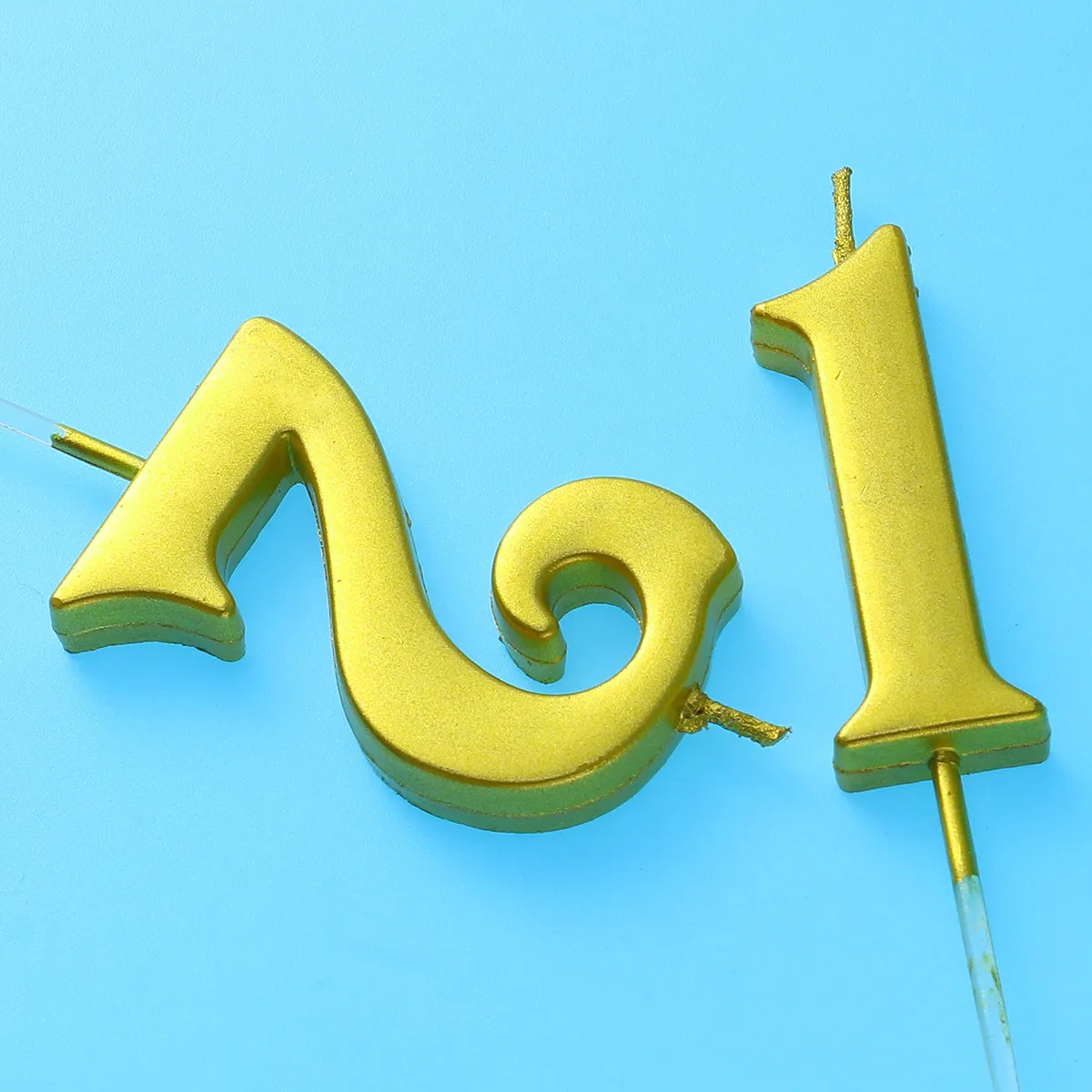 Juego de Velas con Número Brillante para Cumpleaños Número 21, Cera sin Humo, Brillo Intenso en la Oscuridad, Número 2 y 1 Dorados para Decoración de Pasteles, Fiesta de Cumpleaños