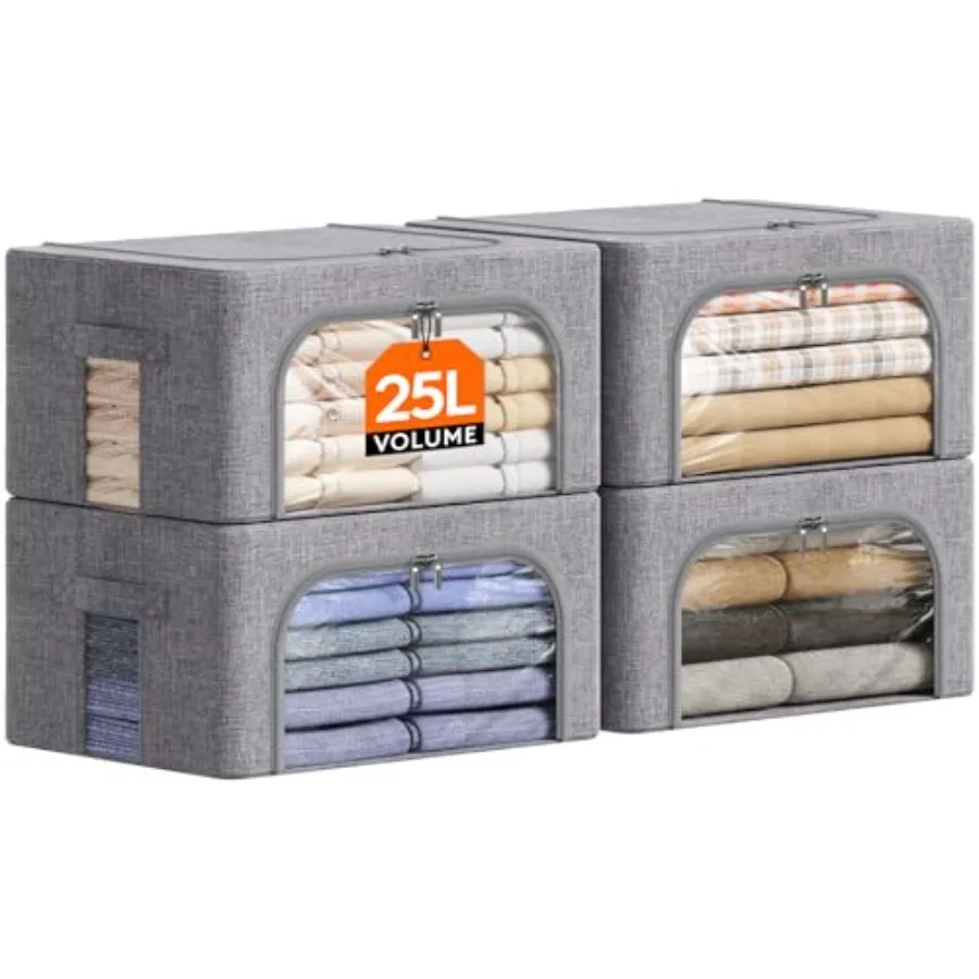 

Clothes Storage Bins with Metal Frame Stackable Storage Box Foldable Clothing Storage Bins with Lids Storage Bags Fabric Box Or