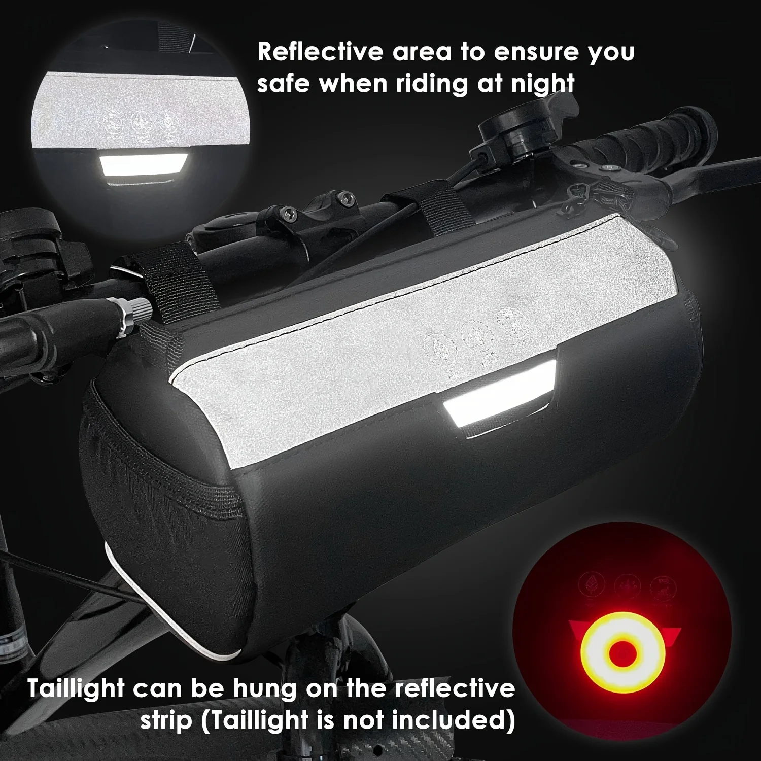Bike Handlebar Bag Waterproof - Bicycle Handlebar Roll Bag with Large Reflective Area, Bike Front Pouch with Waterproof Zipper