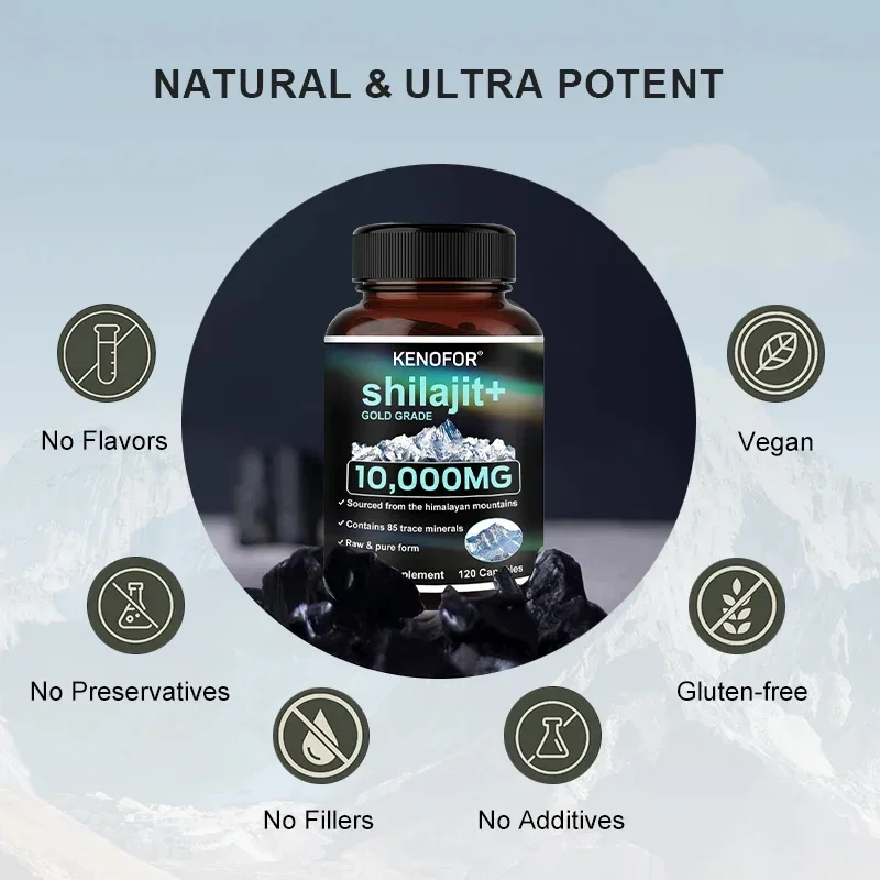 1000MG Pure Shilajit Resin, Containing 85+ Trace Minerals and Asphalt Natural Fulvic Acid, Cardiovascular Health, Skin, Immunity