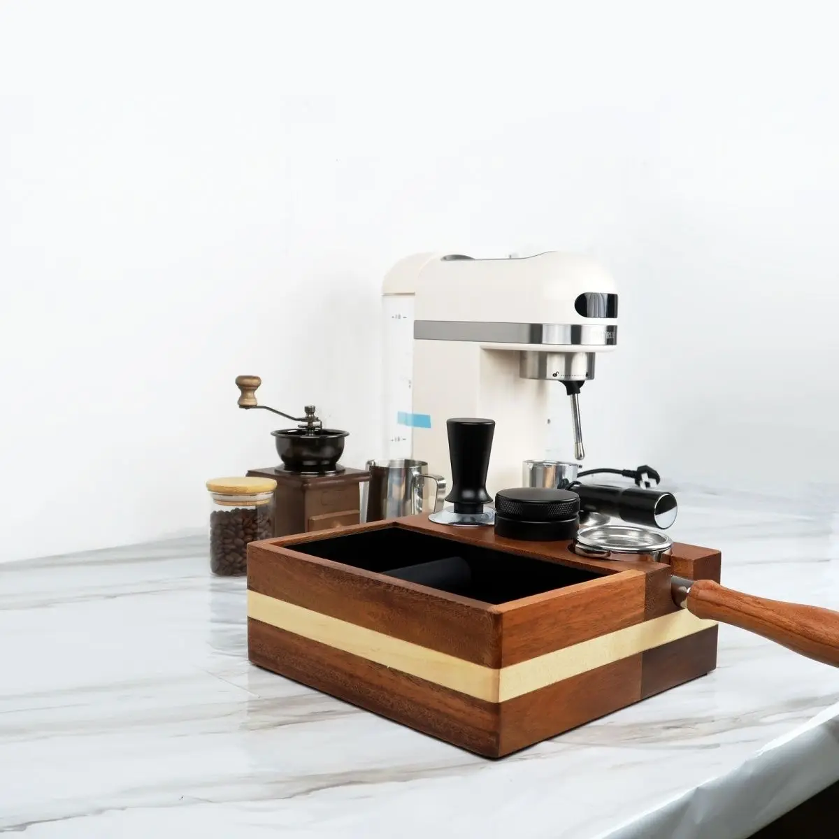 Imagem -05 - Café Portafilter Titular Walnut Tamper Stand Espresso Coffee Knock Box Base de Suporte Rack Café Acessórios 51 mm 54 mm 58 mm