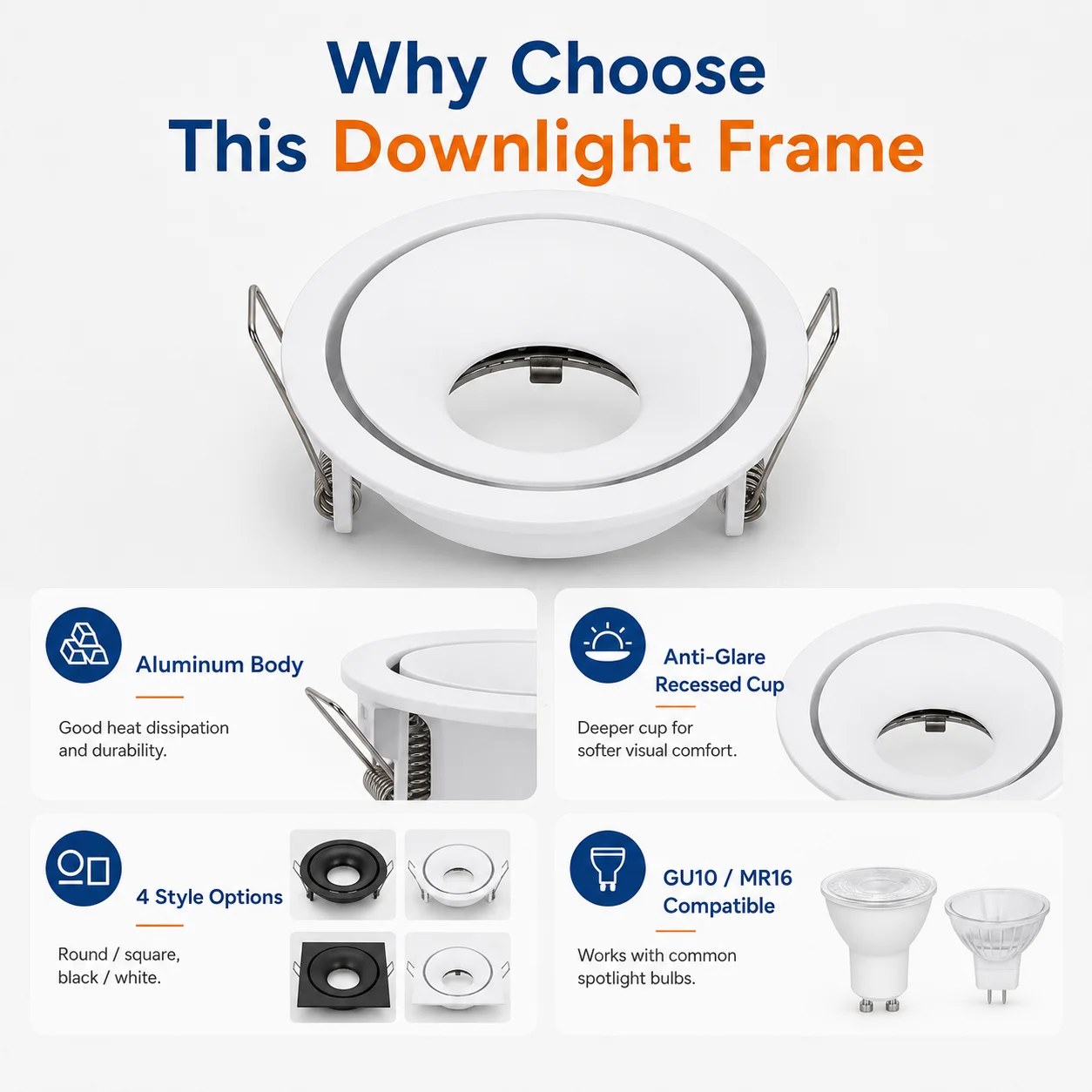 Frameless Recessed LED Ceiling Downlight Fitting GU10 MR16 Bulb Holder Round Spot Light Adjustable Frame