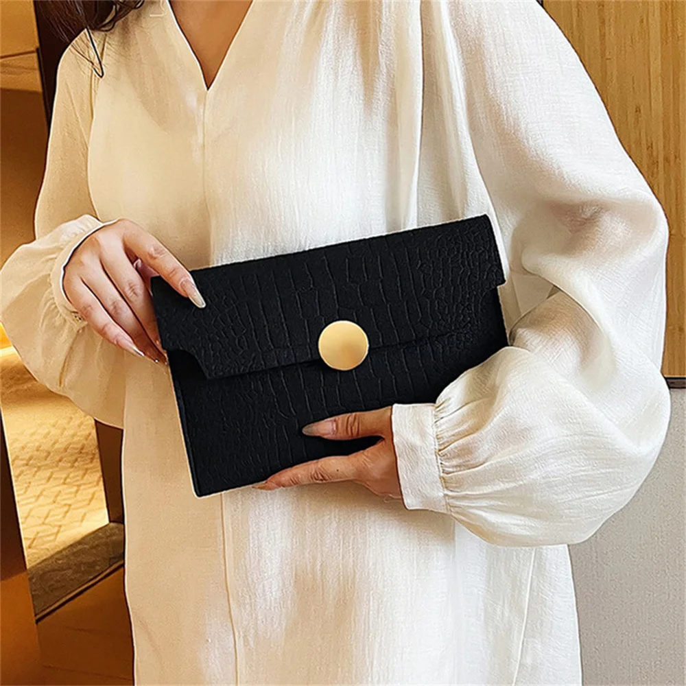 2024 New Minimalism Handheld Envelope Bags Casual Ladies Clutch Bag Felt Indentation Handbag Solid Color Business Women\'s Bag