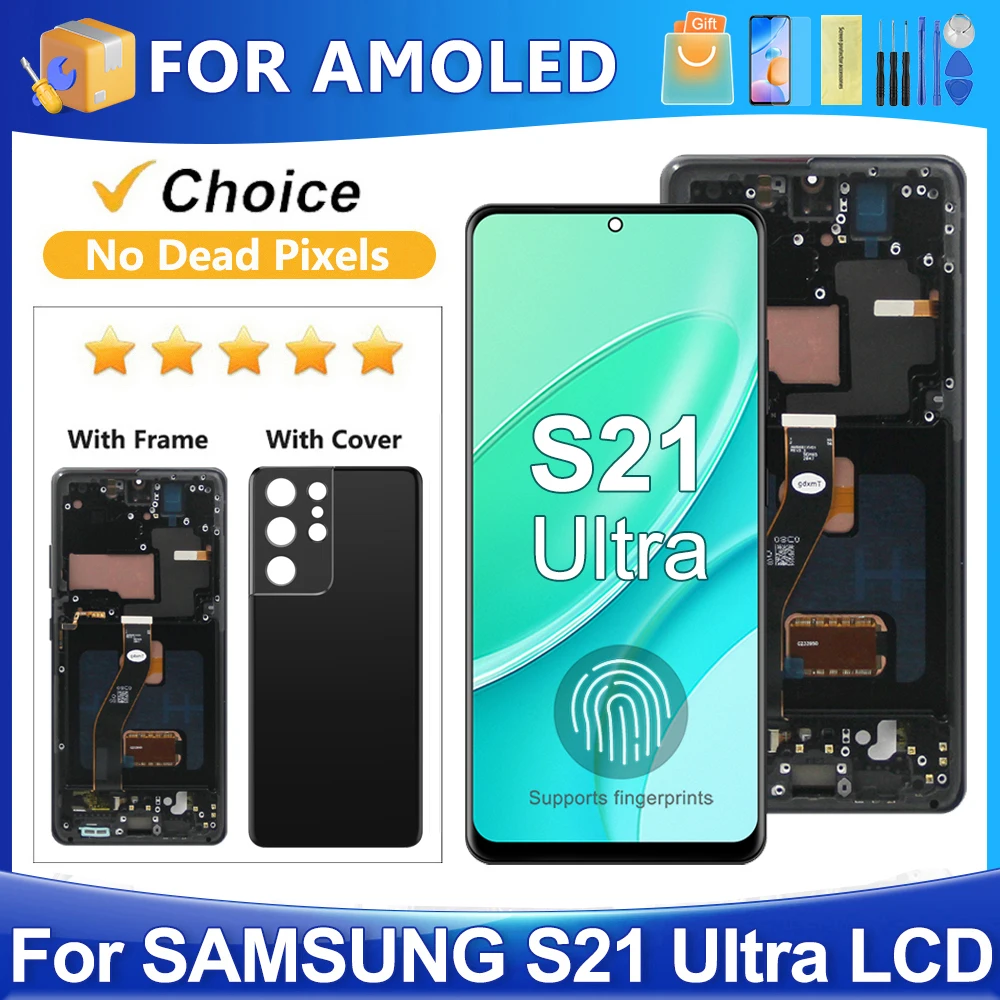 

S21 Ultra For Samsung For AMOLED S21 Ultra 5G G998B G998U G998W LCD Display Touch Screen Digitizer Assembly Replacement