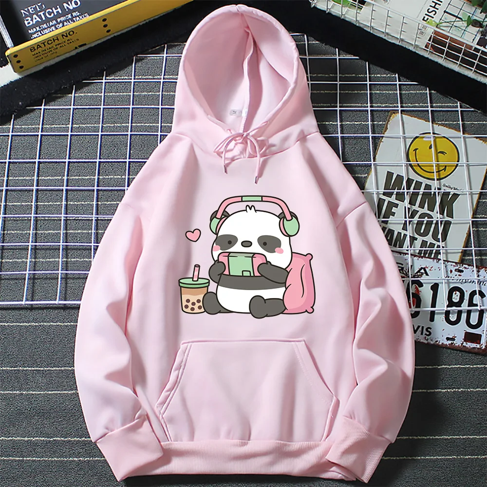 

Panda Hoodie Girl Kawaii Cute Play Game Milk Tea Cartoon Printed Loose Anime Harajuku Kids Long Sleeve Pocket Pullovers Colorful