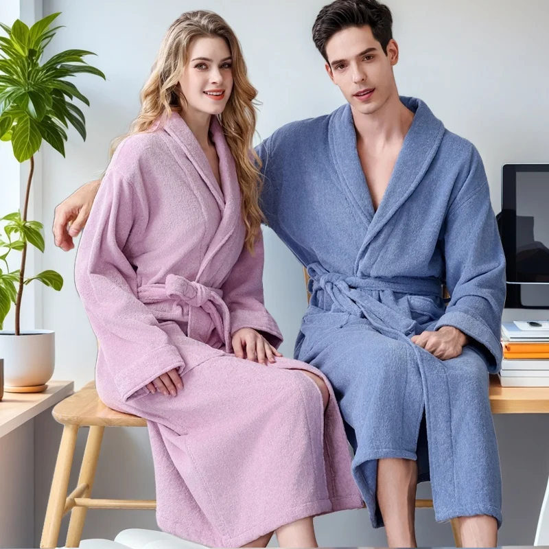 Women Men Winter Plus Size Flannel Bathrobe Extra Long Hooded Warm Lovers Thick Kimono Bath Robe Cozy Towel Fleece Dressing Gown