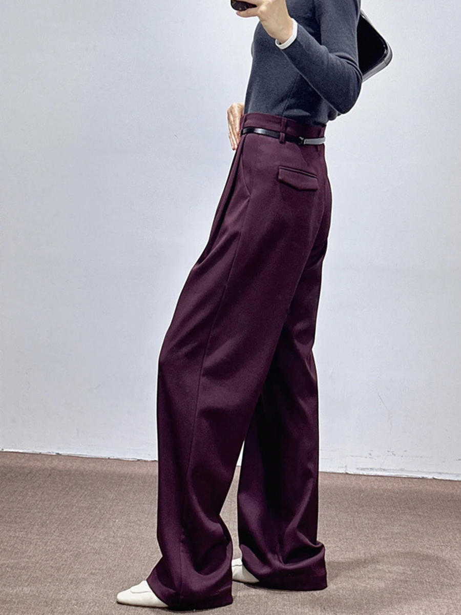 TWOTWINSTYLE Solid Patchwork Belt Casual Trousers For Women High Waist Wide Leg Temperament Long Pants Female Fashion New Autumn