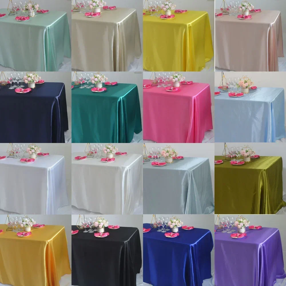 Reusable Satin Tablecloth Wedding Mariage Party Decoration Polyester Picnic Countryard Birthday Christmas Table Cloth White/Blue