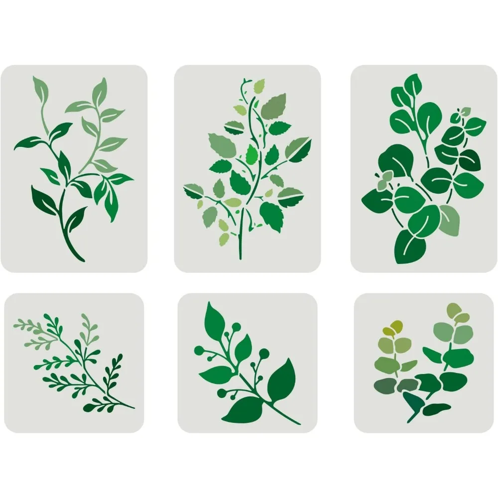 6 pcs Watercolor Leaves Painting Stencil 2 Size Reusable Leaves Drawing Template Ivy Decoration Stencil Leaf Plants Stencil