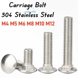 1/2/3/5/10/20pcs M4 M5 M6 M8 M10 M12 304 A2 Stainless Steel Carriage Flat Head Bolt, Semi-Circular Square Neck Square Screw