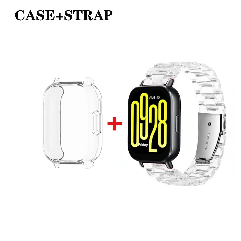Xaiomi Redmi Watch 5 Active / 5 Lite 예비 스트랩, 수지 스트랩, 소프트 TPU 화면 보호 케이스용 2PCS [보호 케이스 + 스트랩]
