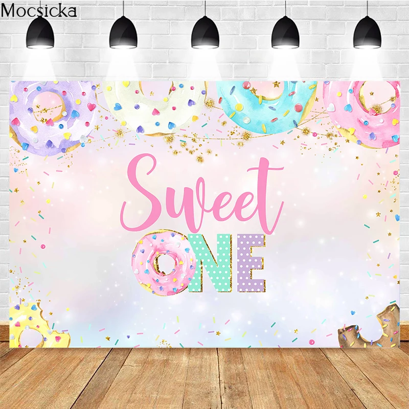 Mocsicka Donut Themed Background Photography Candy Birthday Party Decoration Baby Shower Cake Smash Studio Photo Props Banner