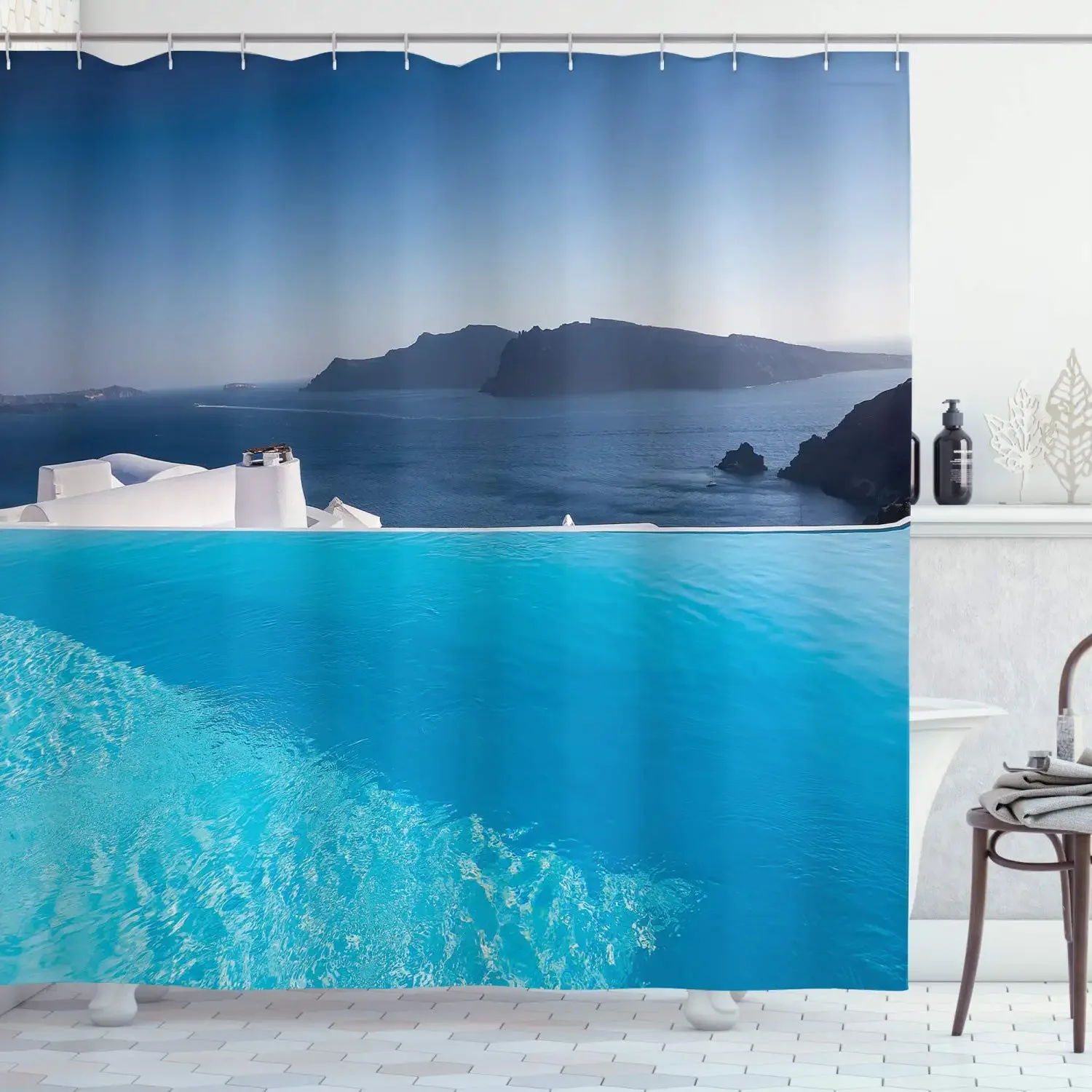 Swimming Pool Printed Shower Curtain Exercise Hobby Leisure Activity Theme Waterproof Fabric Bathroom Decor Screen with Hooks