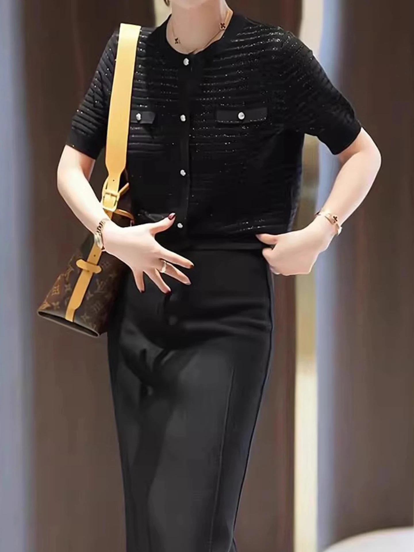 سترة مفتوحة محبوكة من الحرير الجليدي مستديرة Ne ort Sve سترة نسائية فضفاضة غير رسمية قابلة للتنفس وصديقة للبشرة صيفية #5