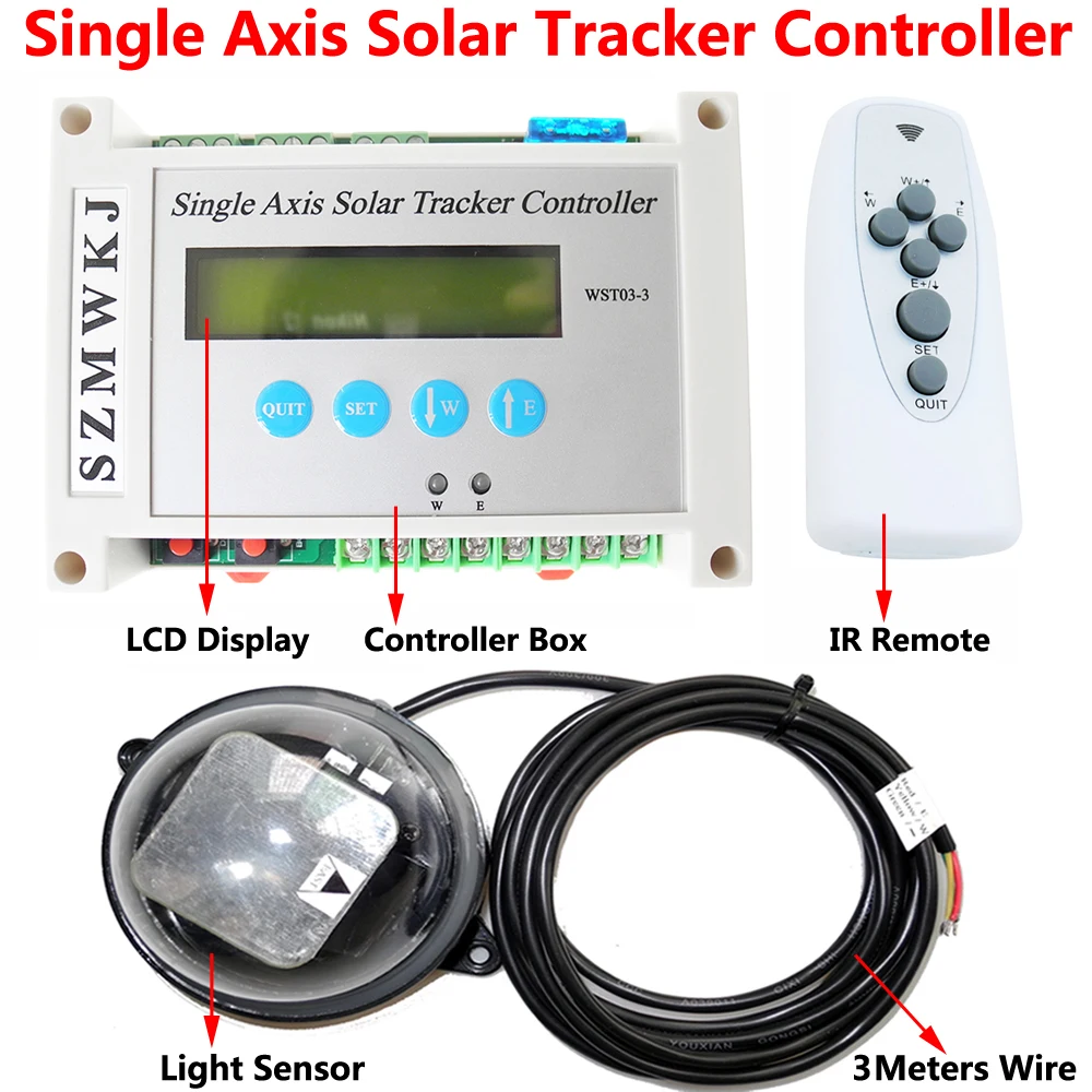 LCD Single Axis Auto-Tracking Solar Tracker Controller Electronic Sunlight Automatic Tracking Controller +Light Sensor +Remote