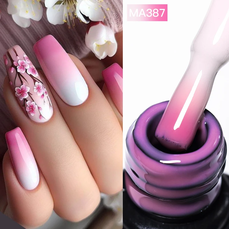 MEET ACROSS 7ml Thermal Rubber Base Gel Pink White 3 Colors Changing Glitter Soak Off UV LED Long Lasting Gel Polish Nail Art