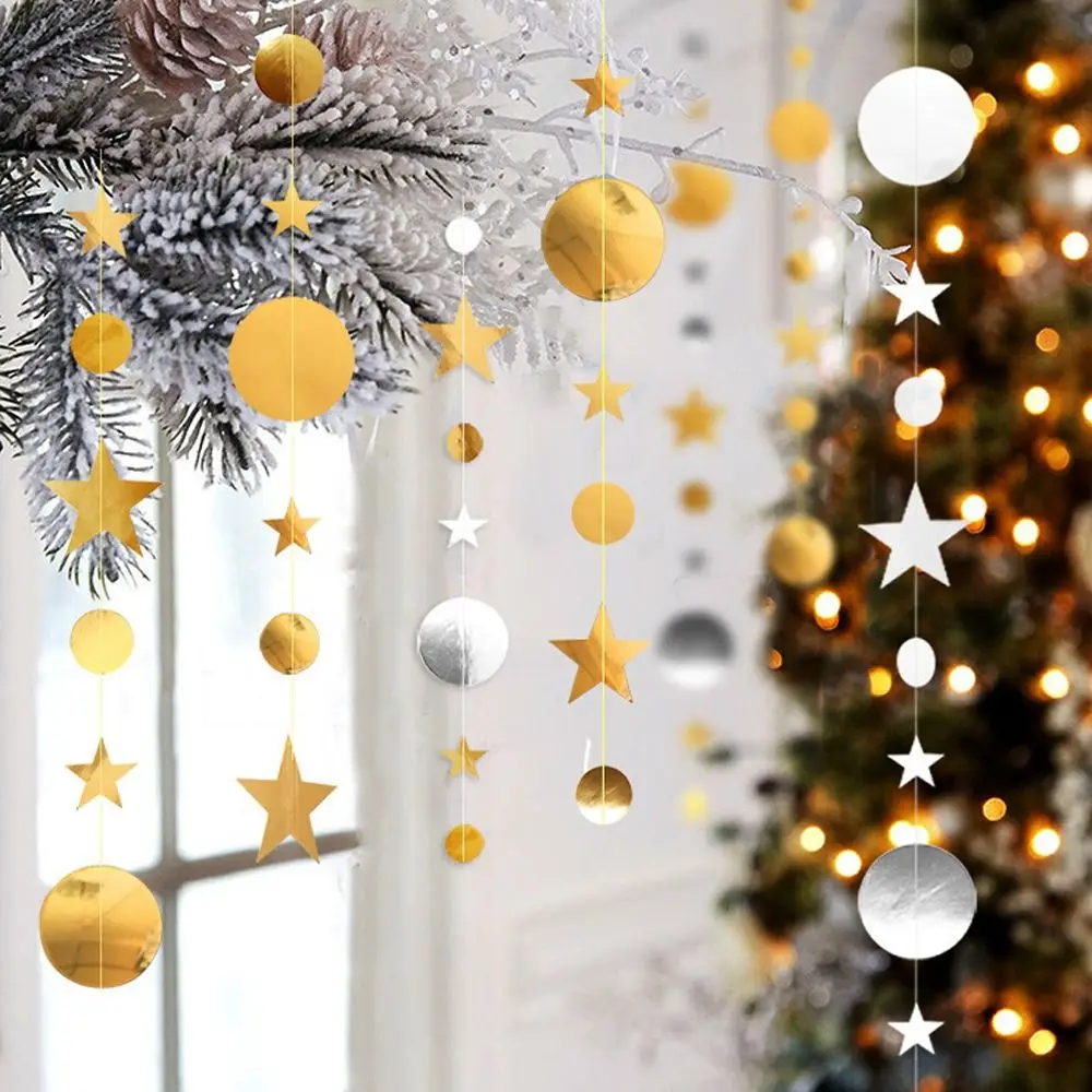 Golden Circle Star Garland Banner Bright Paper Streamer Hanging Decorations Glitter Star Bunting Banner Backdrop For Engagement