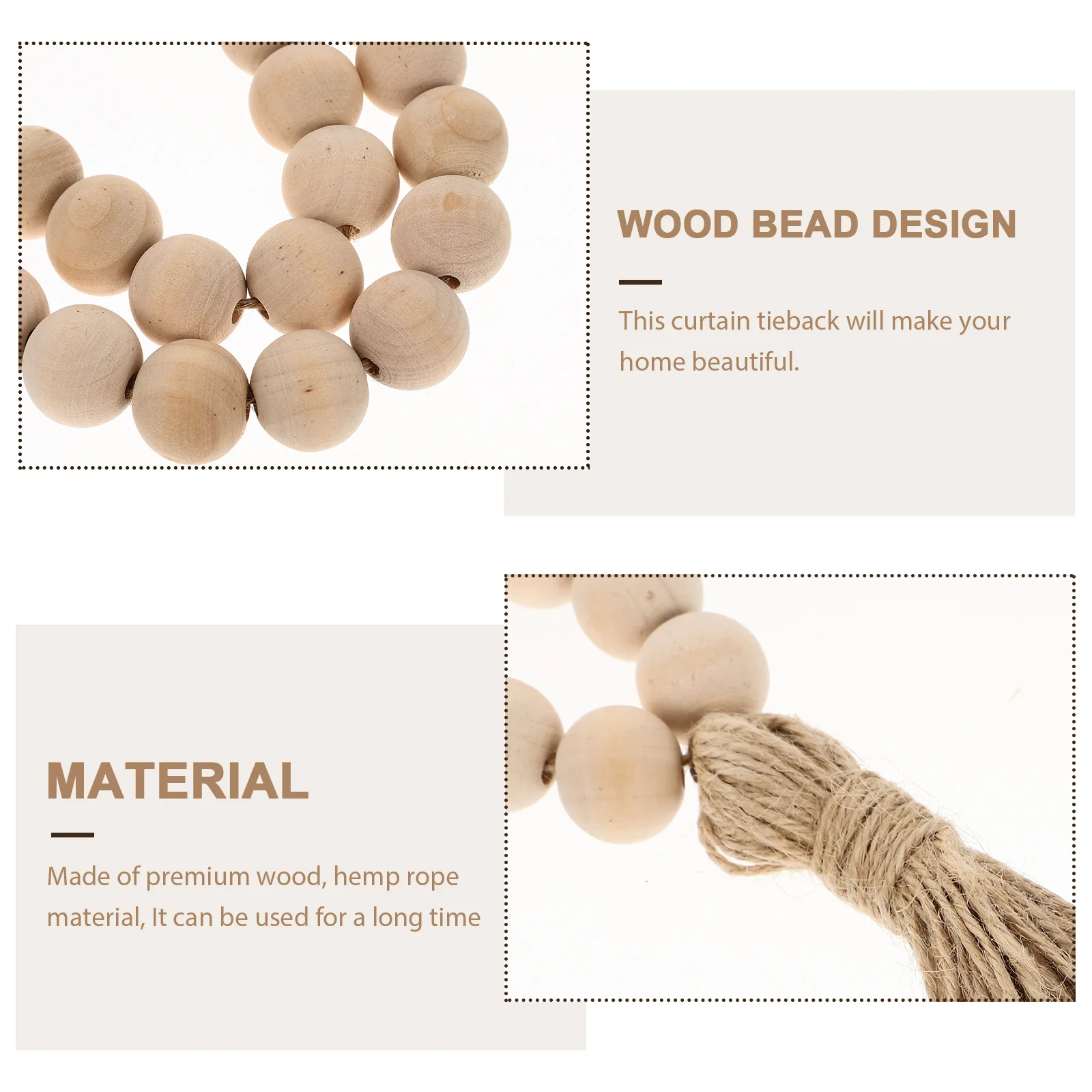 

2 pcs Hand Knitted Curtain Tiebacks Wood Bead Tassel Drapery Rope For Living Room Bedroom Wall Mount No Drilling Strong Hold