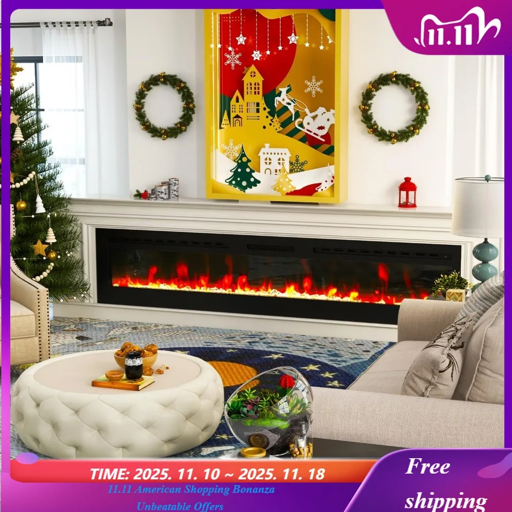 

Электрический камин 80 дюймов, настенный и встраиваемый с дистанционным управлением, ультратонкие настенные каминные вставки 750 Вт/1500 Вт, электрическое каминное место