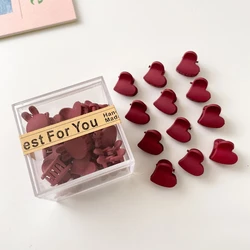12Pcs/Set Black Red Heart Rabbit Flower Small 1.5cm Matte Hair Claw Side Bangs Clip Styling Tool Hair Accessories