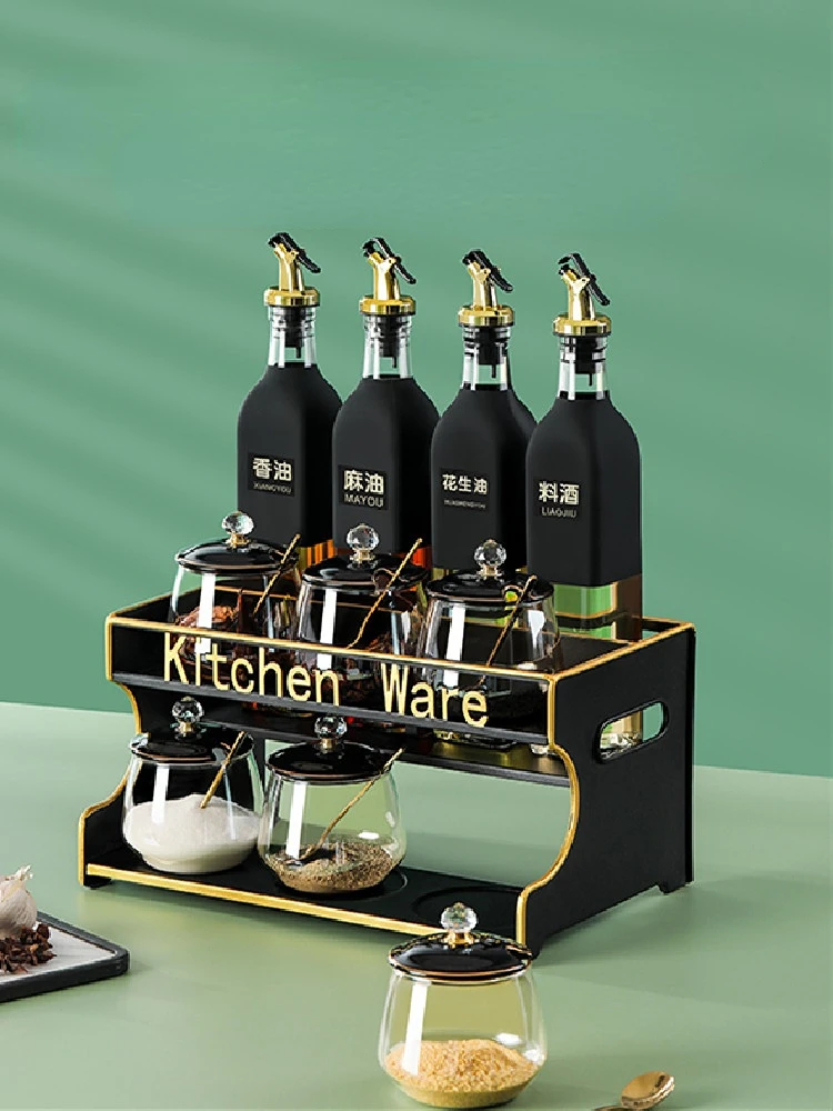 

Glass Spice Organizer Salt and Pepper Shakers Sugar Container Oil Bottle Honey Spice Jars Set with Lid Spoon Kitchen Accessories