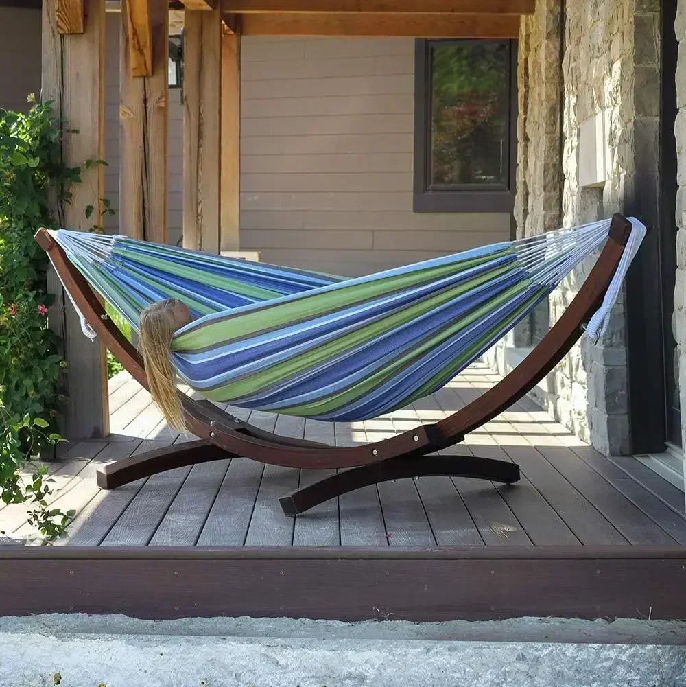 Hot salesDouble Cotton Hammock with Solid Pine Arc Stand - 450 lb Capacity, Durable FSC Wood Frame, Comfortable 87 Bed