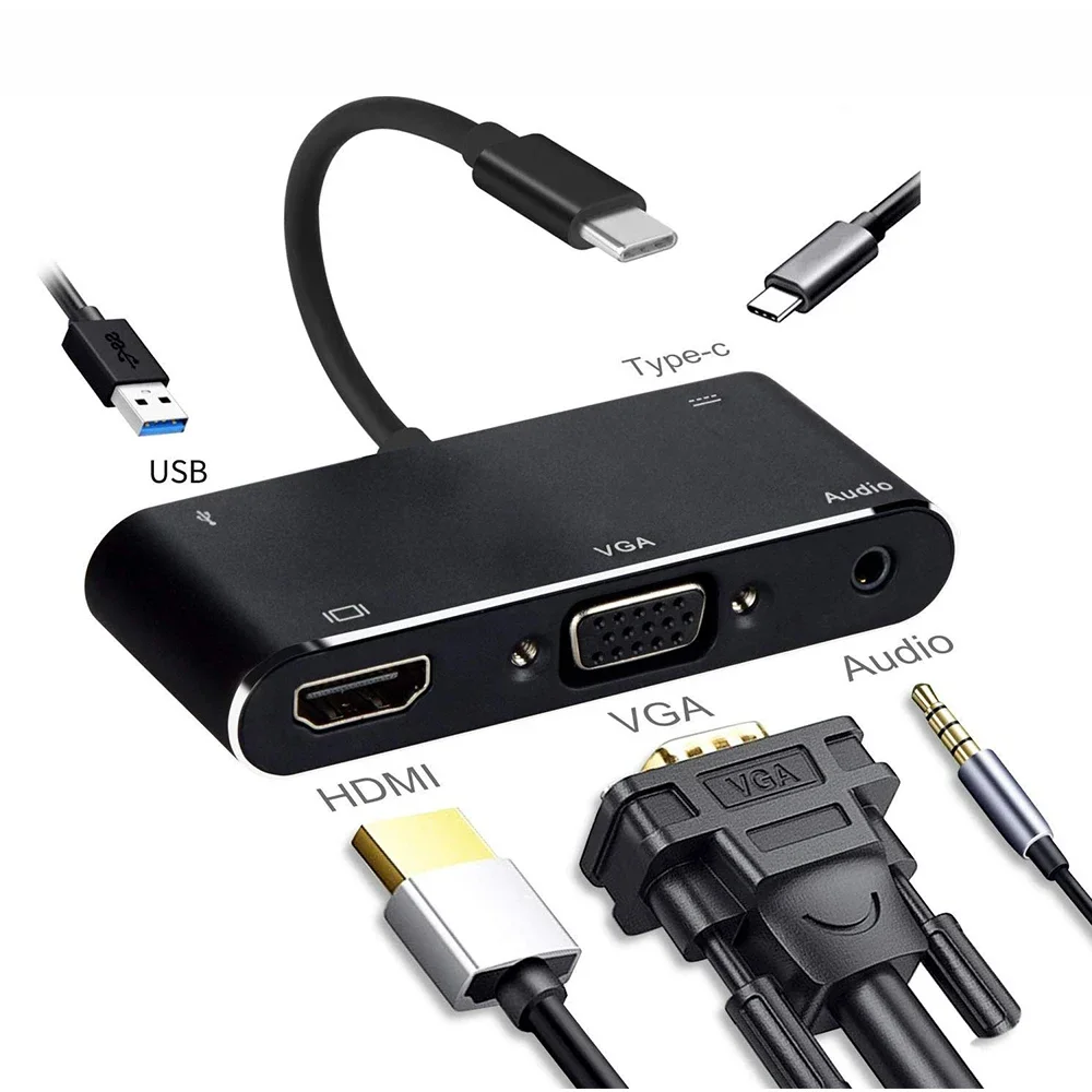 

USB C HUB Type C Docking Station 5 in 1 USB-C Adapter Combo with USB 3.0 Type C Ports VGA Audio For Pro USB HUB