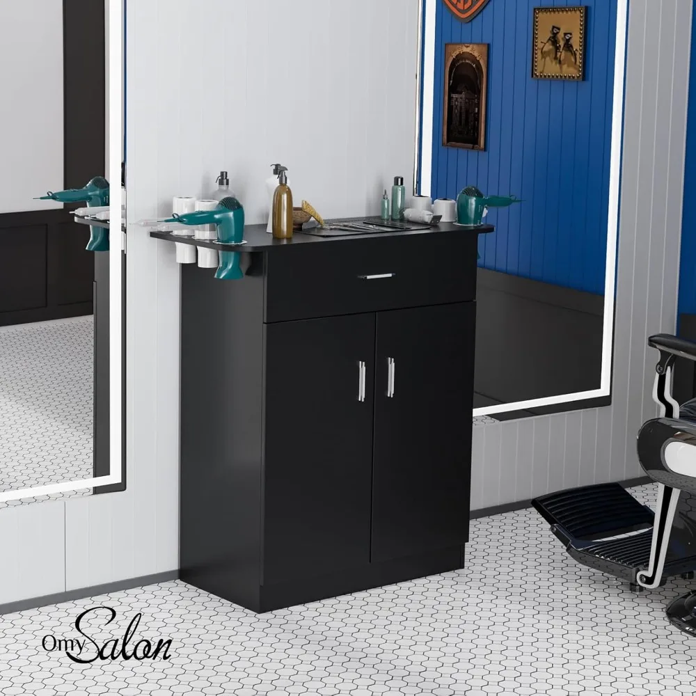 Salon Storage Station, Barber Stations Beauty Salon Spa Equipment, Free Standing Cabinet, 6 Hair Dryer Holders for Hair Styling