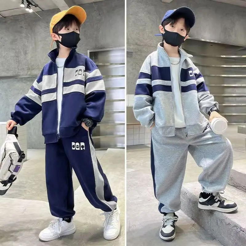 

Fashion Boys Clothing Set Spring Autumn Patchwork Zipper Coat Pants 2Pcs For 4-12 Years Kids Tracksuits Teenager Casual Outfits