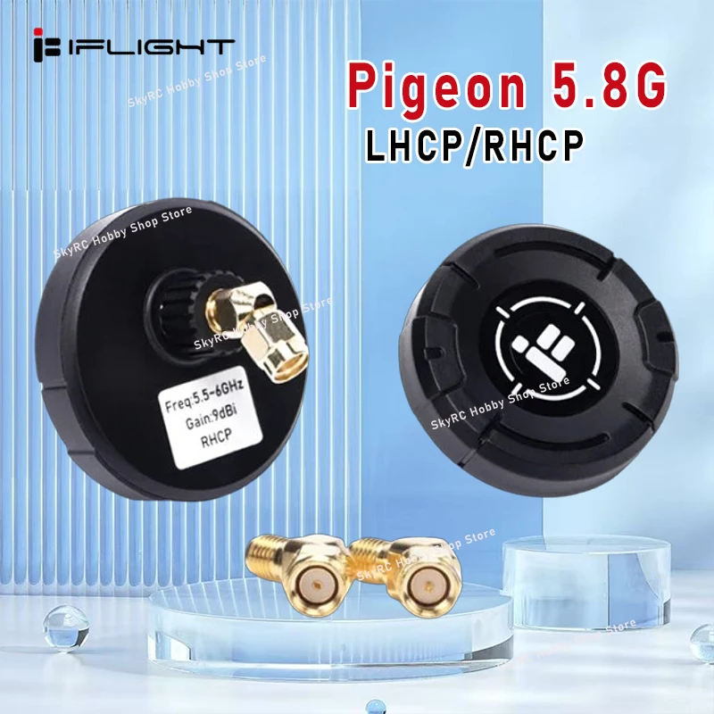 IFlight Pigeon 5.8G Circular Polarization Directional 9dBi Gain FPV Patch Antenna RP-SMA LHCP RHCP with 2PCS 45 Degree Adapter
