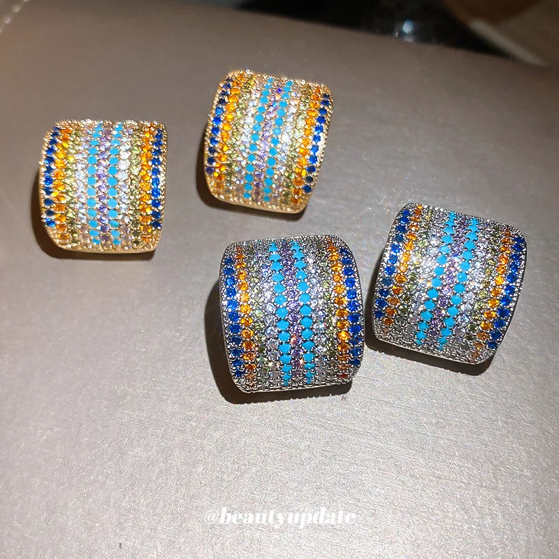 Silver Needle Zircon Square Simple Fashion Stud Earrings Retro Earrings Light Luxury Niche High-end  Fashion  Jewelry  Luxury