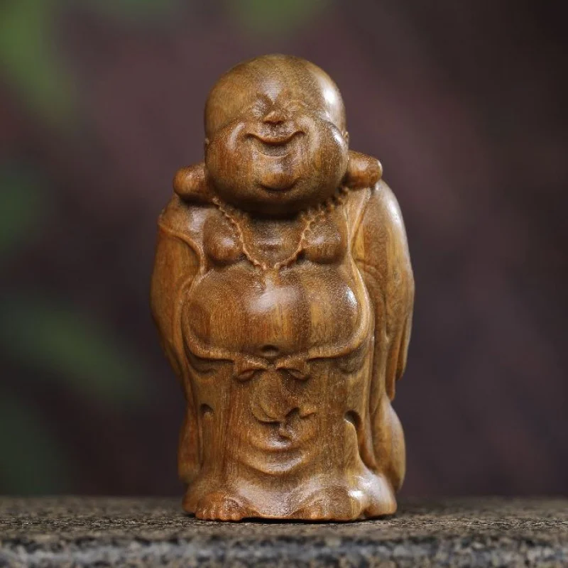 Guajacwood Wood Carving Smiling Maitreya Car Lanyard Smiling Face Buddha Plaything Office Study Zen Ornament Small Gift