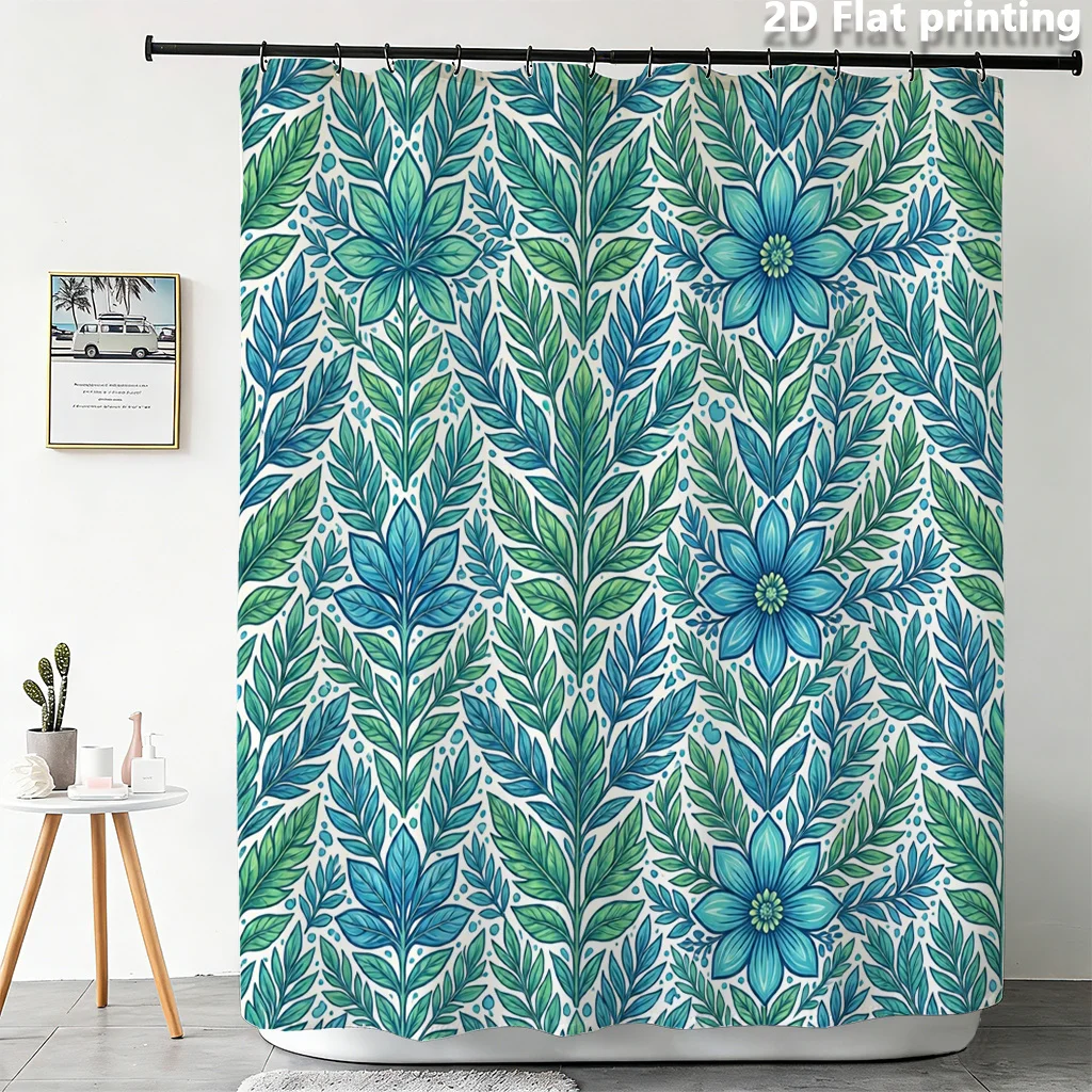 

Waterproof Tropical Botanical Shower Curtain Blue Green Jungle Leaf Print Bathroom Curtain Liner Home Decoration Design