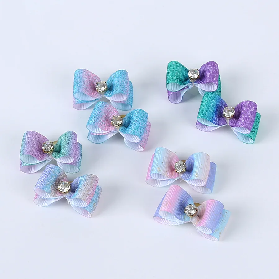 10Pcs/lot Dog Hair Bows Rubber Band Mixed Colors Cat Grooming Hand-made For Pet Puppy Cat Bowknot Mini Accessories