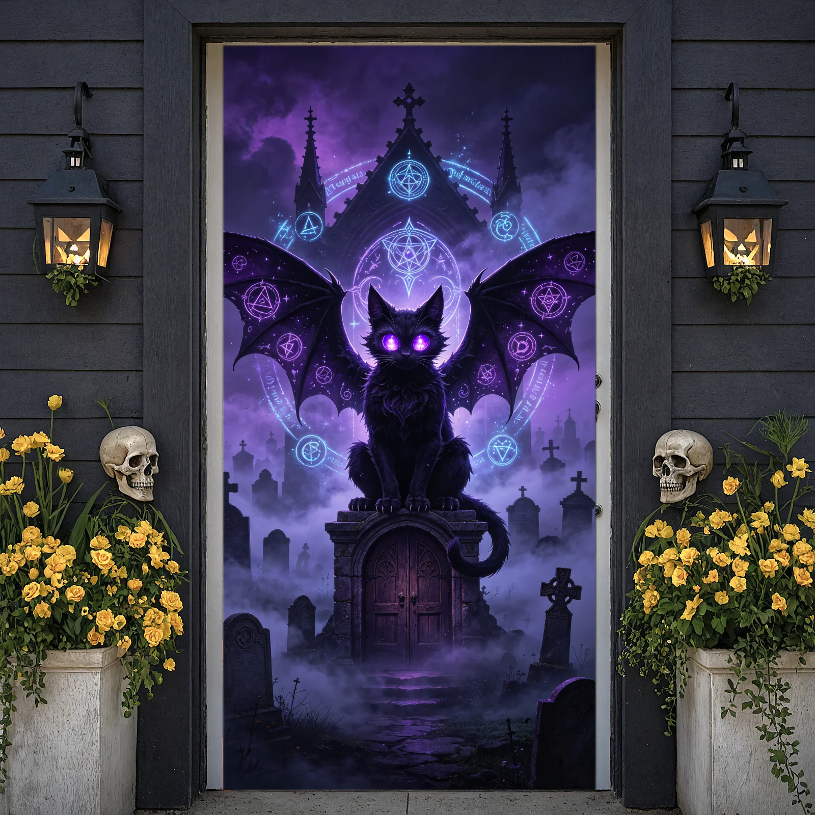 Dark Fantasy Backdrop Spooky Cemetery Theme Halloween Banner  Display Waterproof Gothic Backdrop For Indoor Party Decor