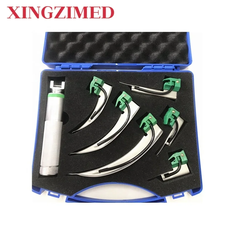 XINGZIMED Juego de laringoscopio de anestesia de fibra óptica con cuchillas de acero inoxidable de diferentes tamaños para intubación infantil y infantil