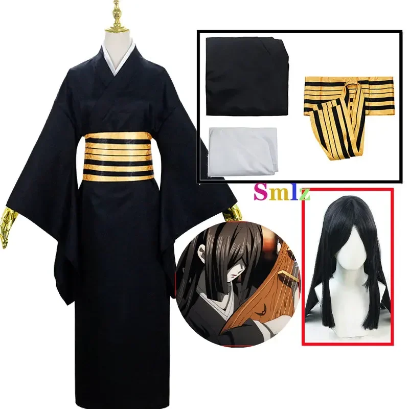 Nakime Cosplay Anime Costume Kimono Wig Suit Halloween Black Uniform for Women Men