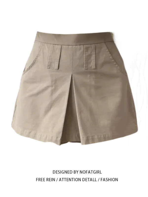 

plus Size Women's Khaki Split A-Line Skirt Pants Spring 2026 Slimming Workwear Short Skirt High Waist Commute Style Korean Ve...