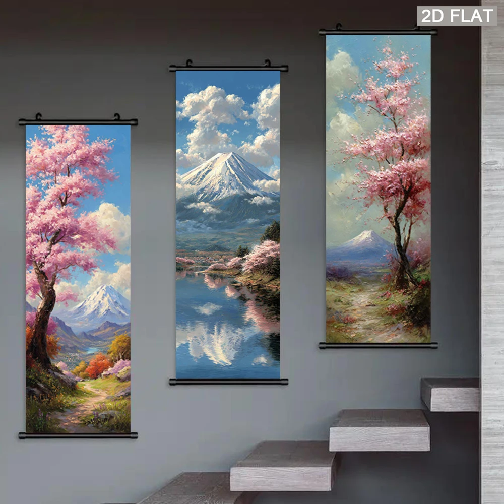 Wall Scroll Tapestry - Mount Fuji Cherry Blossom Tapestry, Oil