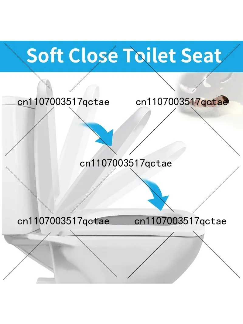 Square Heavy Duty Soft Close Quick Release White Toilet Seat Easy Installation with Top Fixing Holes Adjustable Hinge