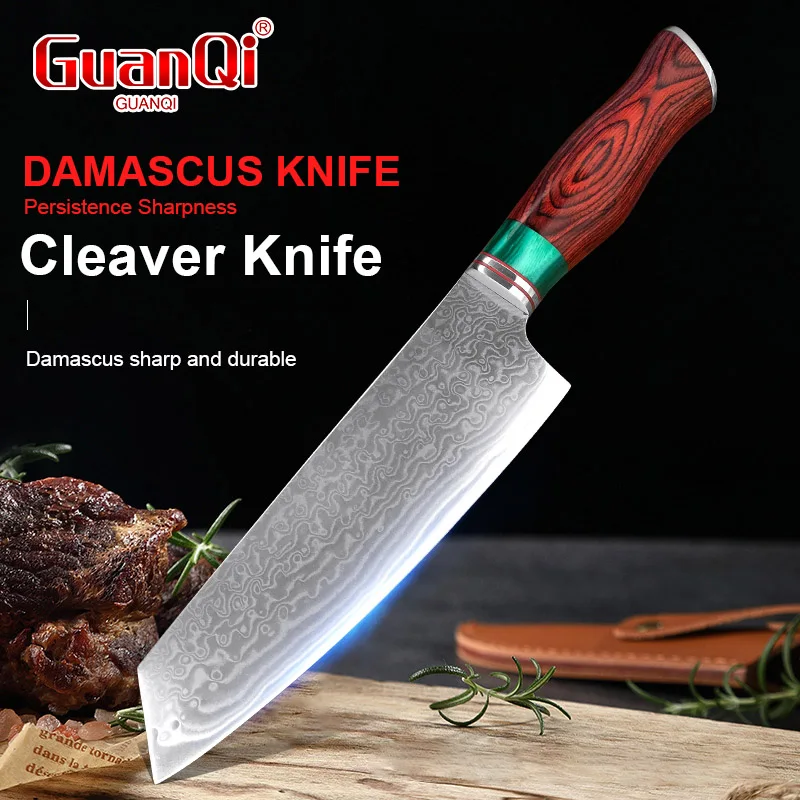 

Цветные кухонные ножи с деревянной ручкой, тесак, нож для нарезки мяса, фруктов, овощей, дамасская сталь, кухонные ножи для дома