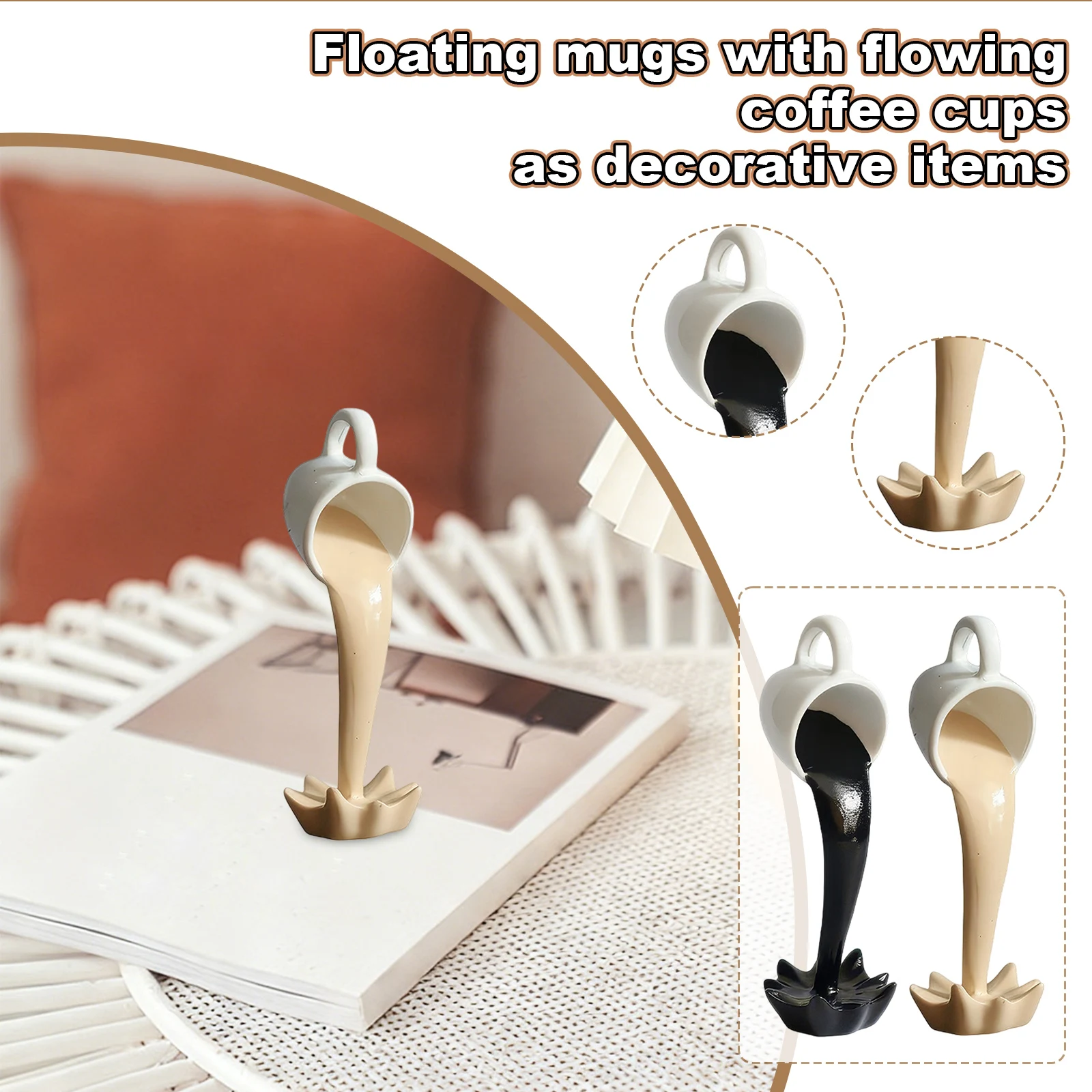 Floating Spilling Coffee Cup Sculpture Kitchen Decoration Spilling Magic Pouring Splash Creative Desktop Decor Home Decoration view 3