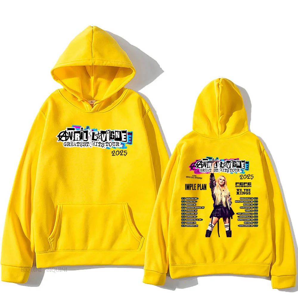 أفريل لافين أعظم الزيارات 2025 جولة هوديس الشتاء الرجال/النساء بلوزات لينة سوداديراس الهيب هوب الاسلوب المناسب البلوفرات طباعة