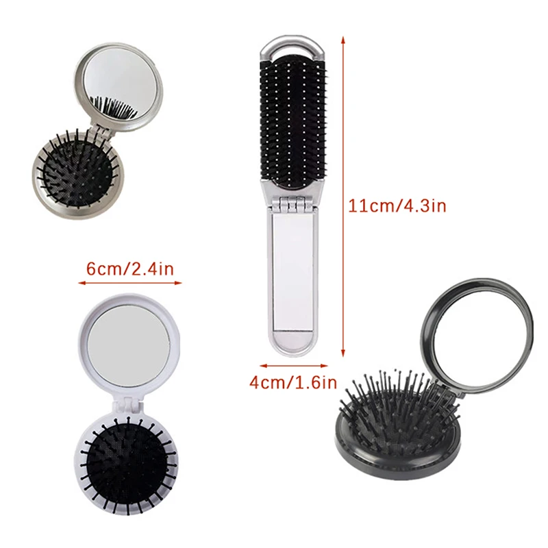 Mini Hairbrus Folding Massage Comb, Head Massage, Anti-Static, escova de cabelo portátil, Girl Hair Combs com espelho