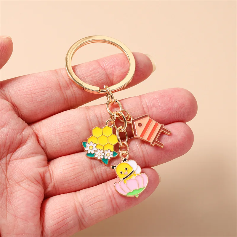 Aihua Cute Honey Bee Keychain Women Girls Flower Bee Key Ring Pendants for Handbag Decor DIY Handmade Key Chain Jewelry Gifts - view 3
