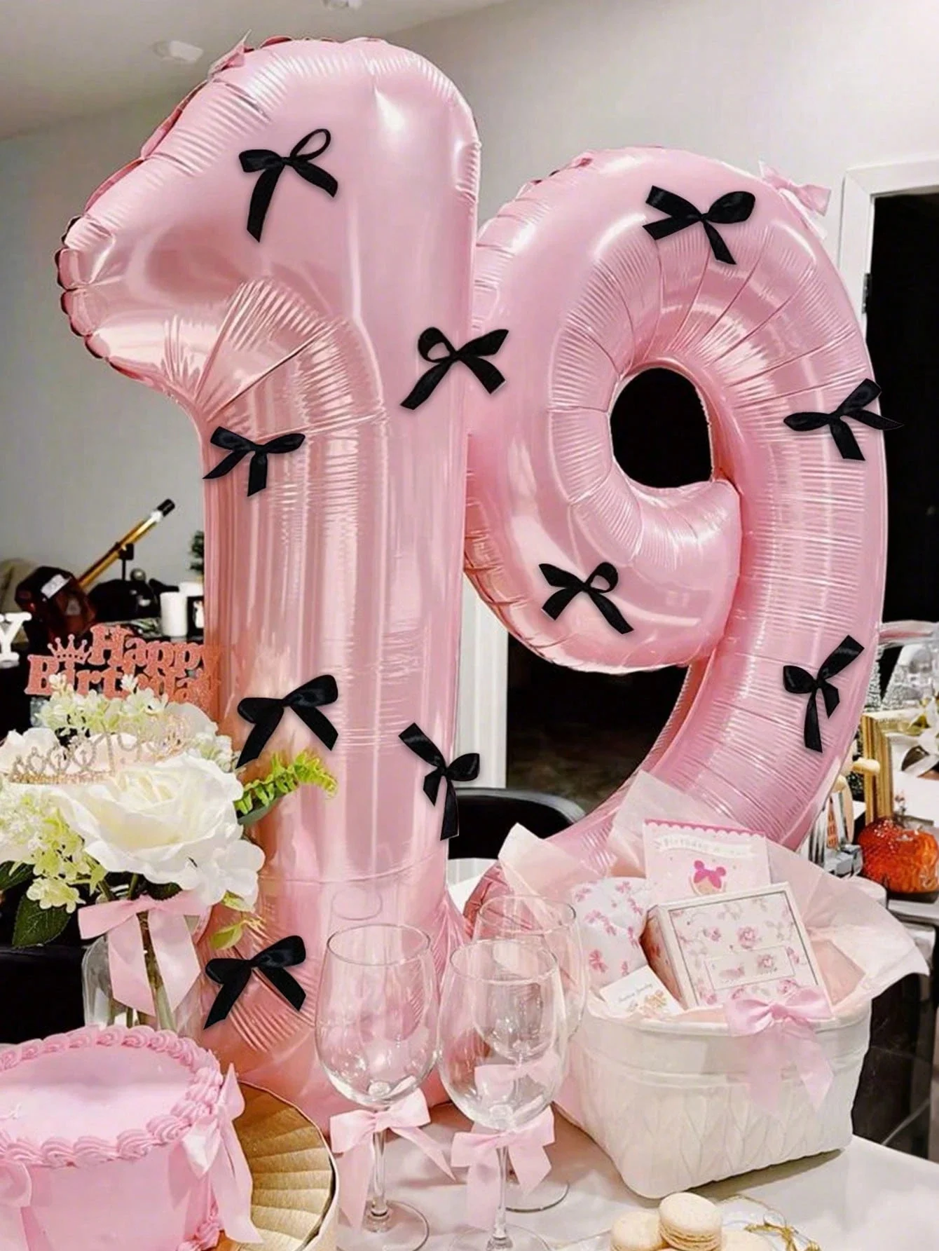 7 Stück/Set 40 Zoll rote Zahlenballons, schwarze Schleife Nummer 0-9 geformte Luftballons für Geburtstagsfeier, Jubiläumsdekoration – Detail 7