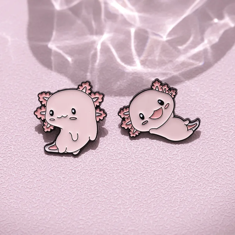 Cute Animal Enamel Pins Pink hexagonal dinosaur salamander baby cute brooch Backpack Accessories Metal Badge Jewelry Wholesale