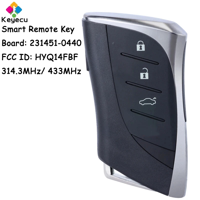 KEYECU Smart Remote Control Car Key With 3 Buttons 314.3MHz 433MHz for Lexus ES LS UX LC Fob Board: 231451-0440 FCC ID: HYQ14FBF