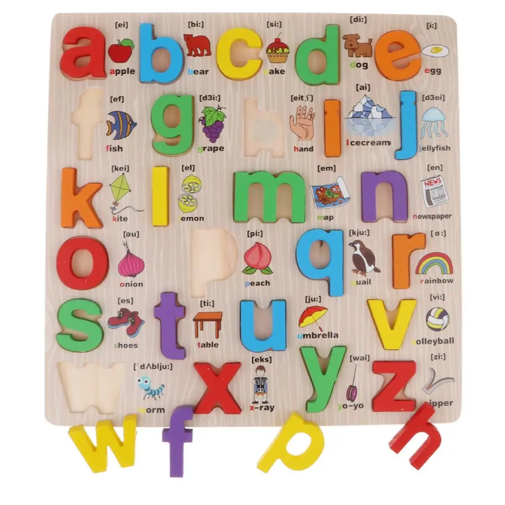 Lettres de l'alphabet en bois pour enfants, puzzle, jouet, apprendre