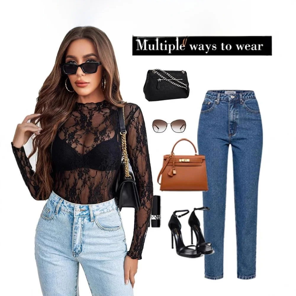 

Женский топ Me Base irt Lace Long Sve Top, свободный крой из полиэфирного волокна, повседневная одежда в европейском стиле, весенний сезон